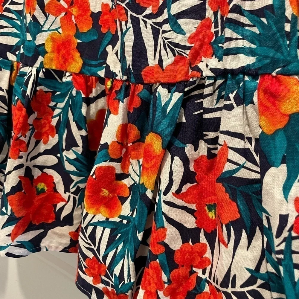 Jessica London Women Midi Skirt Size 24 Red Linen Blend Floral Coastal Grandma